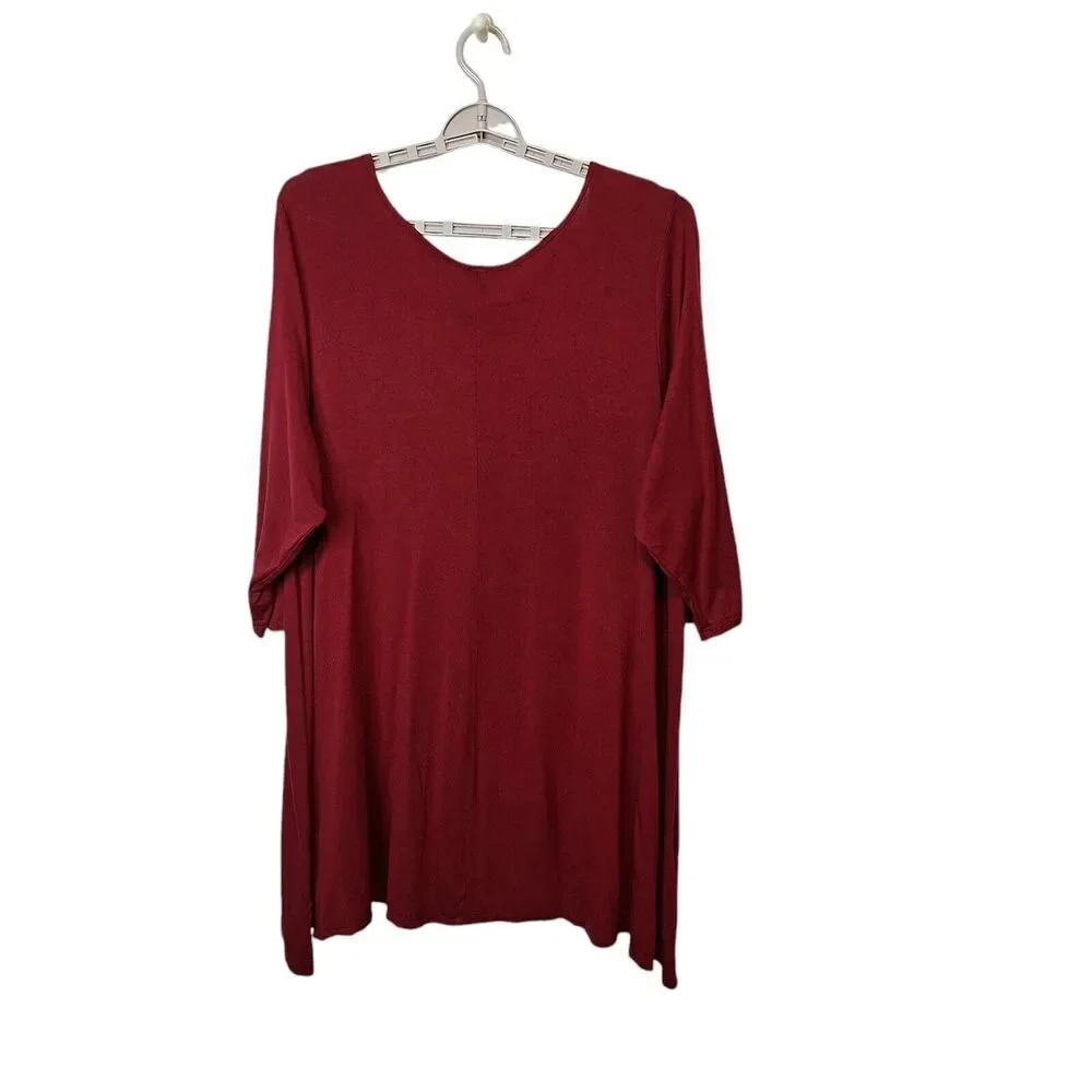 Flirty Pink‎ Womens 4X Pullover Knit Stretch Tunic Top Deep Red 3/4 Sleeve Comfy
